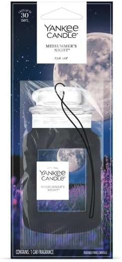 Yankee Candle Classic Paper Car Jar Air Freshener, Hanging Car Freshener, Long Lasting Car Fragrance, Midsummer’s Night (Pack of 6)