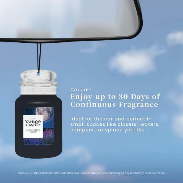 Yankee Candle Classic Paper Car Jar Air Freshener, Hanging Car Freshener, Long Lasting Car Fragrance, Midsummer’s Night (Pack of 6)