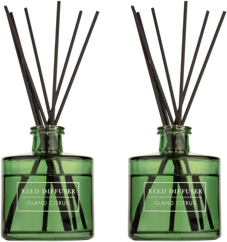 Bellevue Reed Diffuser, 6 fl oz Glass Filled Diffuser, Highly Concentrated Fragrances with Essential Oils, Home Fragrance, Scent: Island Citrus (Pack of 2)