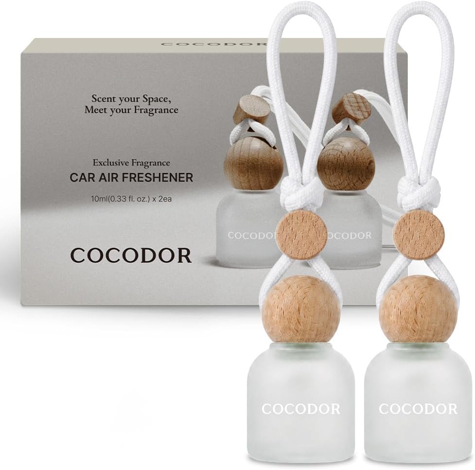 COCODOR Car Air Freshener Diffuser Set with Wooden Caps/White Jasmine /0.34 oz/2 Pack/Hanging Essential Oil Long Lasting Fragrance Pendants for Car Decor