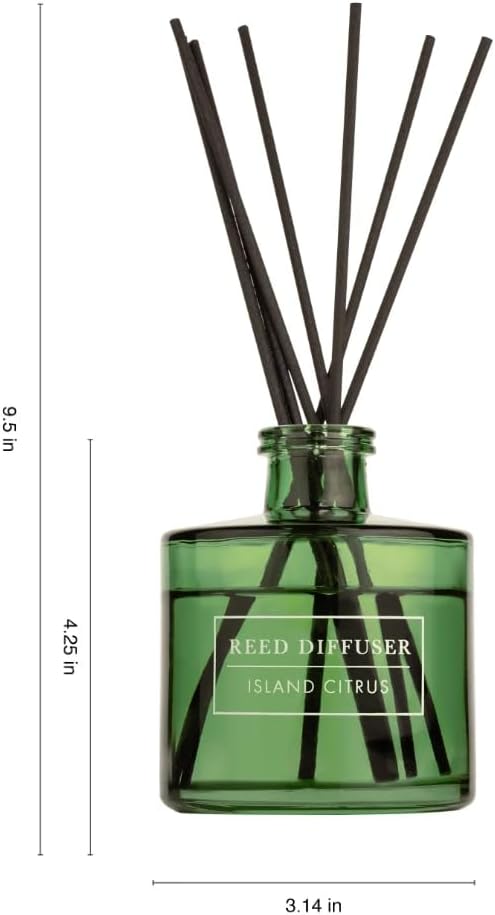 Bellevue Reed Diffuser, 6 fl oz Glass Filled Diffuser, Highly Concentrated Fragrances with Essential Oils, Home Fragrance, Scent: Island Citrus (Pack of 2)