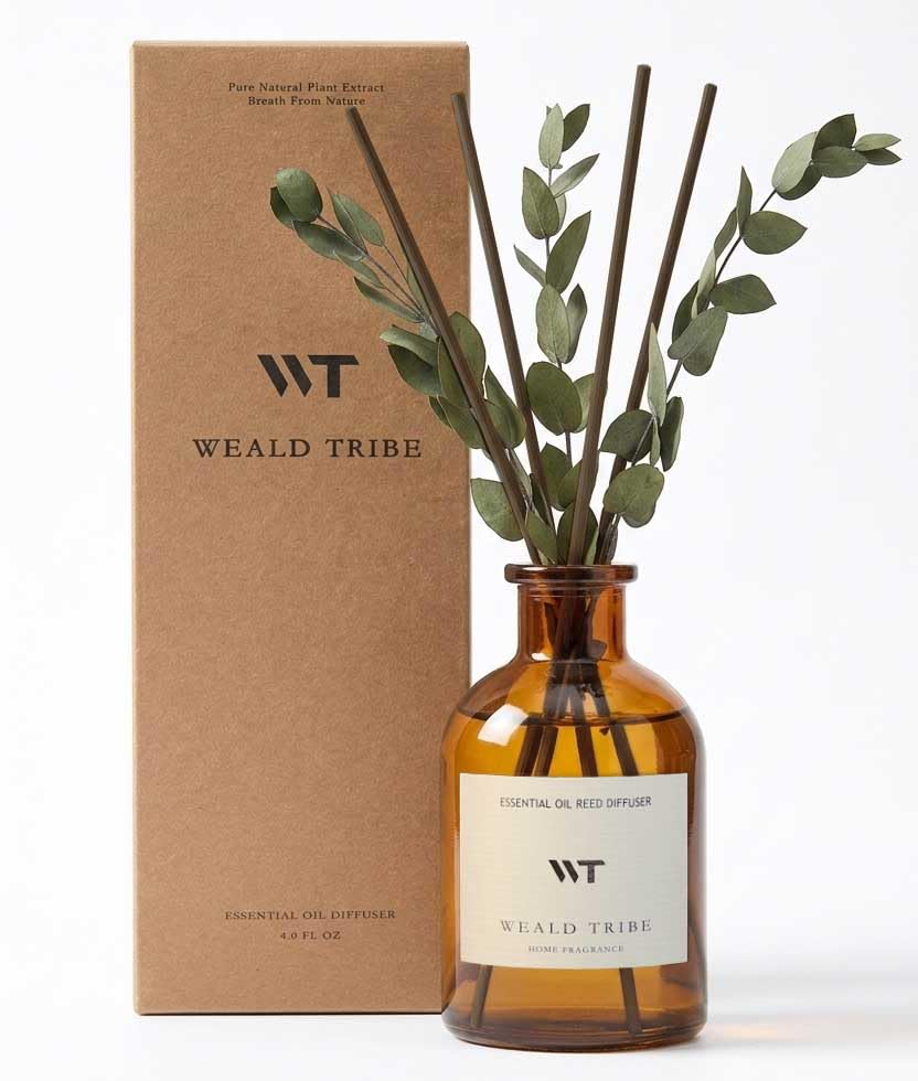 WEALD TRIBE Reed Diffuser Set for Bathroom Air Fresheners, Oil Diffuser Sticks | White Tea Scent 4.0 fl oz Home Fragrance with Sticks Defusers | House Bedroom Office Shelf Decor