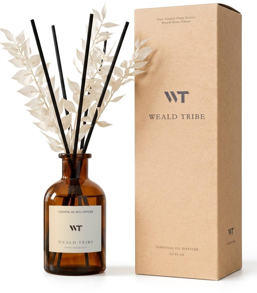 WEALD TRIBE Flower Reed Diffuser Set Vanilla Cinnamon Scent for Bathroom Air Fresheners | 4.0 fl oz Fragrance Oils with Sticks Home Fragrance Defusers | House Bedroom Office Shelf Decor & Gift