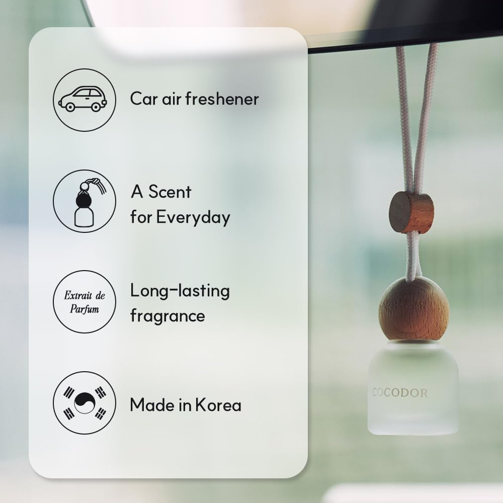 COCODOR Car Air Freshener Diffuser Set with Wooden Caps/White Jasmine /0.34 oz/2 Pack/Hanging Essential Oil Long Lasting Fragrance Pendants for Car Decor
