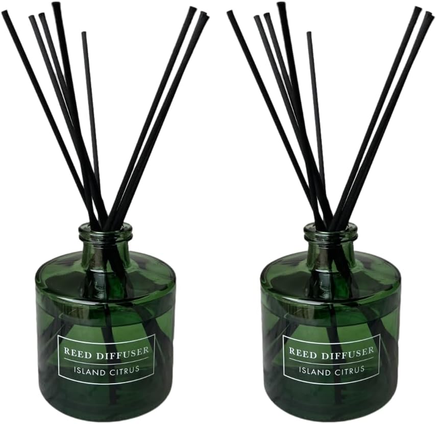 Bellevue Reed Diffuser, 6 fl oz Glass Filled Diffuser, Highly Concentrated Fragrances with Essential Oils, Home Fragrance, Scent: Island Citrus (Pack of 2)