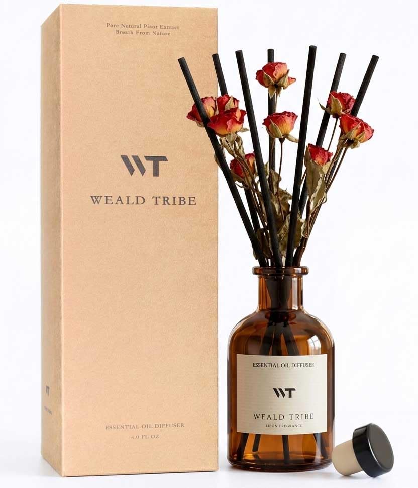 WEALD TRIBE Flower Reed Diffuser Set Vanilla Cinnamon Scent for Bathroom Air Fresheners | 4.0 fl oz Fragrance Oils with Sticks Home Fragrance Defusers | House Bedroom Office Shelf Decor & Gift
