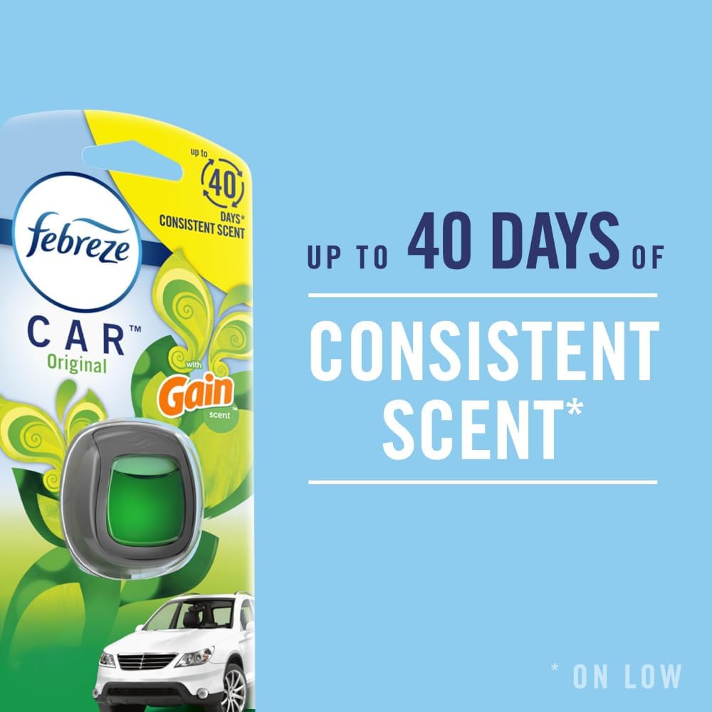Febreze Car Air Freshener, Odor-Fighting Automotive Vent Clip, Mixed Gain Scent, 3 Count