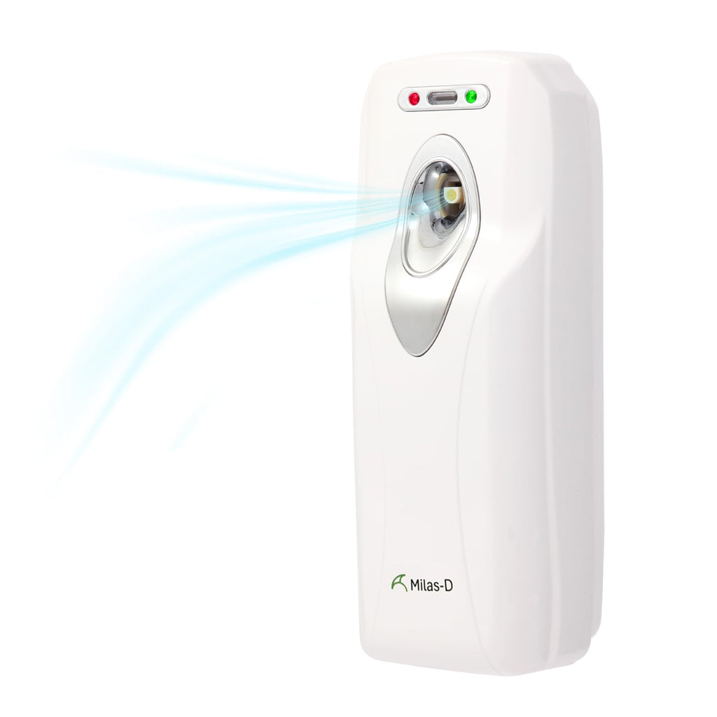 Automatic Air Freshener Spray Dispenser, Custom Timing (Day/Night/24H, 5/10/15/30 min interval), Wall Mounted/Free Standing, Home& Commercial, Glade& Airwick Refill Can, 2 D batteries, Milas-D