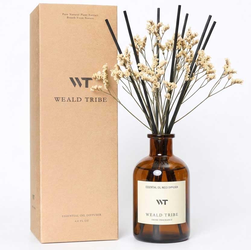 WEALD TRIBE Reed Diffuser Set for Bathroom Air Fresheners, Oil Diffuser Sticks | White Tea Scent 4.0 fl oz Home Fragrance with Sticks Defusers | House Bedroom Office Shelf Decor