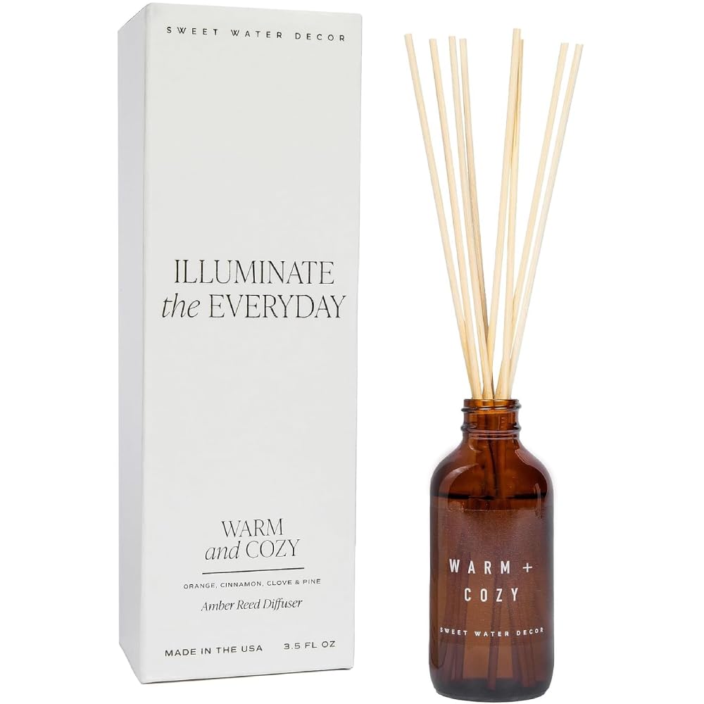 Sweet Water Decor Farmhouse Amber Reed Diffuser Set, Fall Scent, 3.5 fl oz