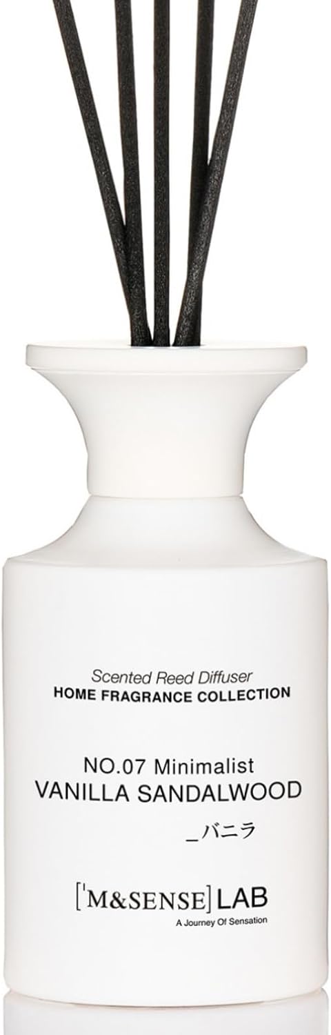 M&SENSE Minimalist Large Reed Diffuser 300ml, Vanilla Sandalwood Scented with Natural Essential Oils, Long Lasting with 7 Sticks, Non-Toxic Home Fragrance for Bedroom, Bathroom Decor