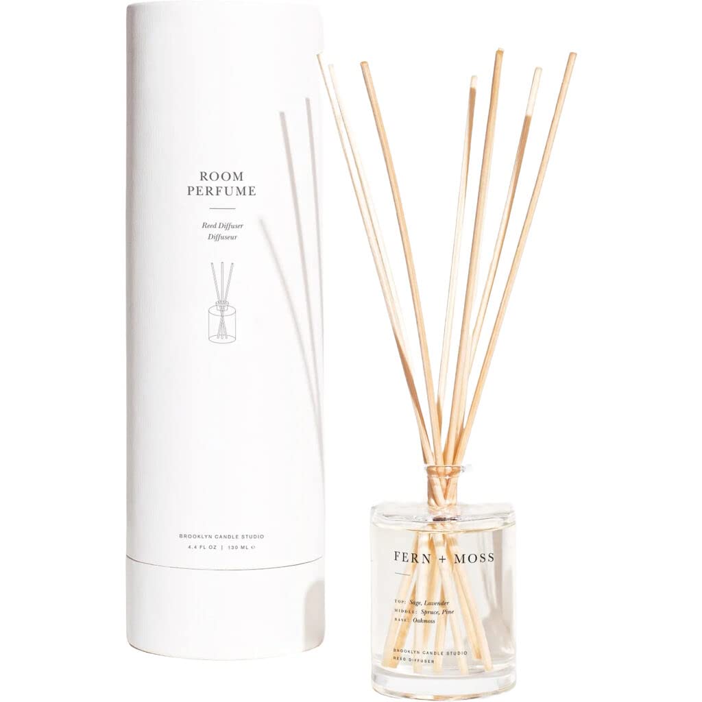 Brooklyn Candle Studio Reed Scent Diffuser - Palo Santo - Relaxing Oil Diffuser, Cedar, Eucalyptus & Sandalwood Fragrance, 8 Rattan Diffuser Reeds, Clean Ingredients - 3.7oz