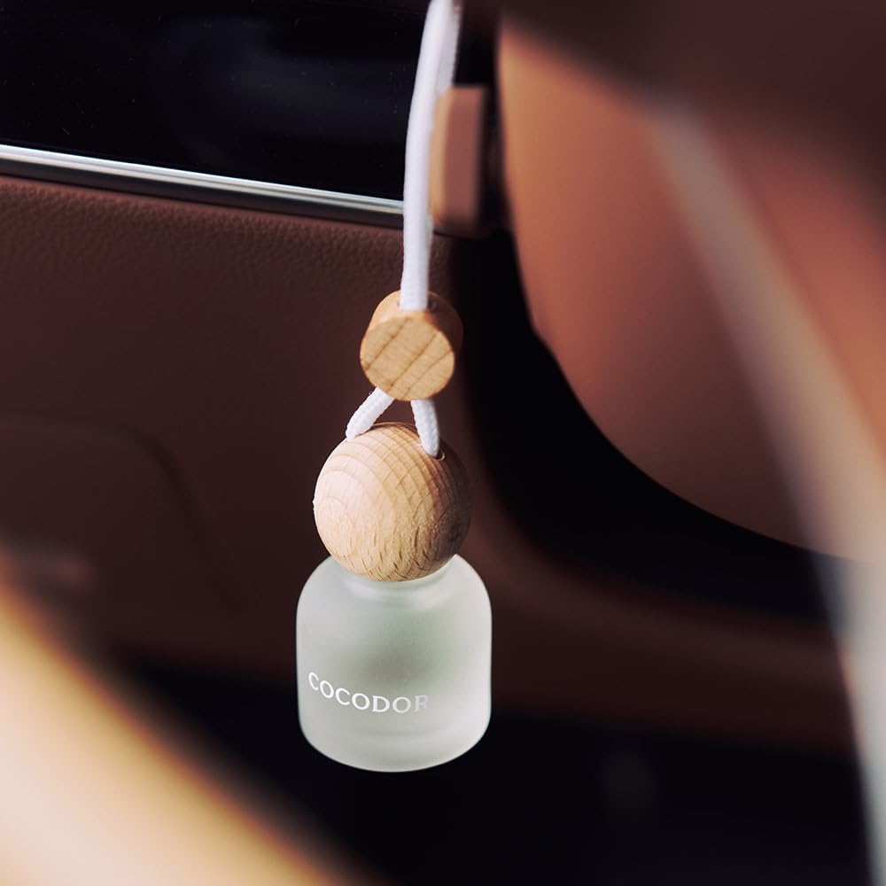 COCODOR Car Air Freshener Diffuser Set with Wooden Caps/White Jasmine /0.34 oz/2 Pack/Hanging Essential Oil Long Lasting Fragrance Pendants for Car Decor