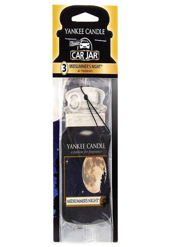Yankee Candle Classic Paper Car Jar Air Freshener, Hanging Car Freshener, Long Lasting Car Fragrance, Midsummer’s Night (Pack of 6)