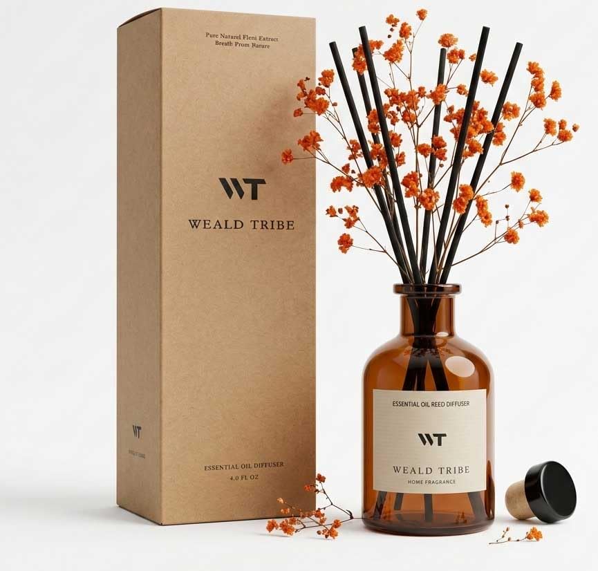 WEALD TRIBE Reed Diffuser Set for Bathroom Air Fresheners, Oil Diffuser Sticks | White Tea Scent 4.0 fl oz Home Fragrance with Sticks Defusers | House Bedroom Office Shelf Decor