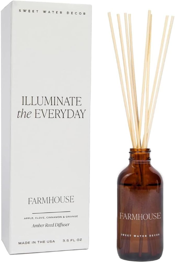 Sweet Water Decor Farmhouse Amber Reed Diffuser Set, Fall Scent, 3.5 fl oz