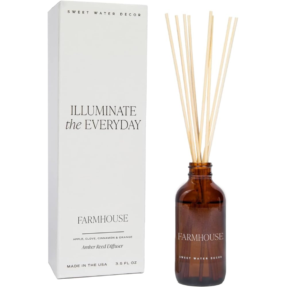 Sweet Water Decor Farmhouse Amber Reed Diffuser Set, Fall Scent, 3.5 fl oz