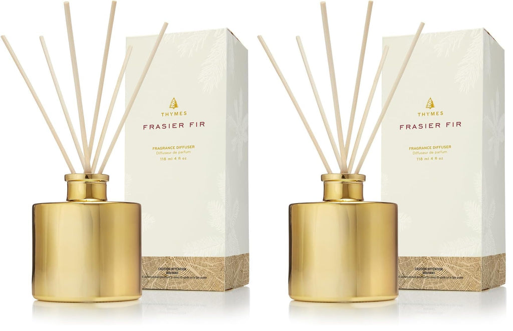 Thymes Frasier Fir Reed Diffuser Set – Includes Reeds, Fragrance Oil, and Frosted Glass Bottle – Fragrance Oil Diffuser – Room Fresheners – Luxury Home Decor – Green & Clear (Pine Needle, 4 fl oz)