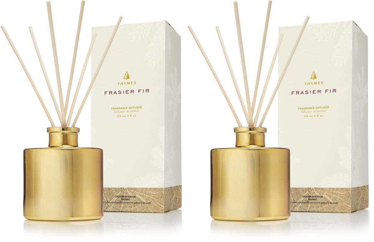 Thymes Frasier Fir Reed Diffuser Set – Includes Reeds, Fragrance Oil, and Frosted Glass Bottle – Fragrance Oil Diffuser – Room Fresheners – Luxury Home Decor – Green & Clear (Pine Needle, 4 fl oz)