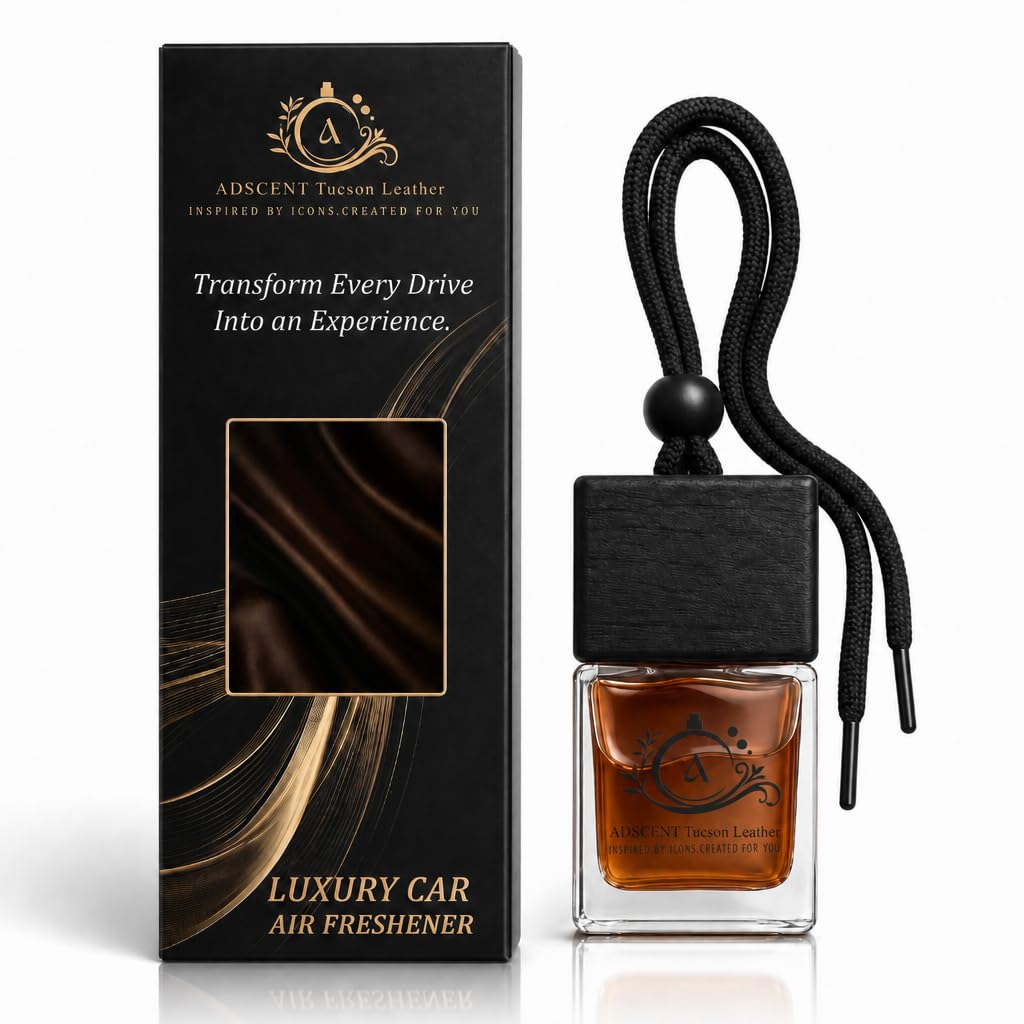 Leather Cream Luxury Car Air Freshener, Hanging Glass Bottle Diffuser, Leather + Vanilla Cream Fragrance, Long-Lasting Up to 45–60 Days, Made in Canada