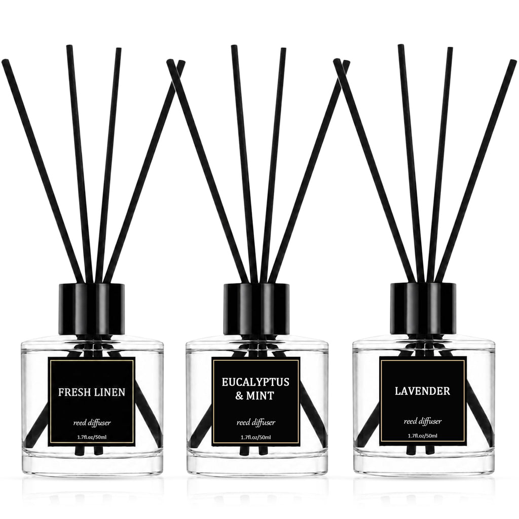 Reed Diffuser Set of 3,Lavender Scented Oil Diffuser with 15 Sticks,(50ml) x 3 Home Fragrance Reed Diffuser for Home Living Room Bedroom Bathroom Air Freshener
