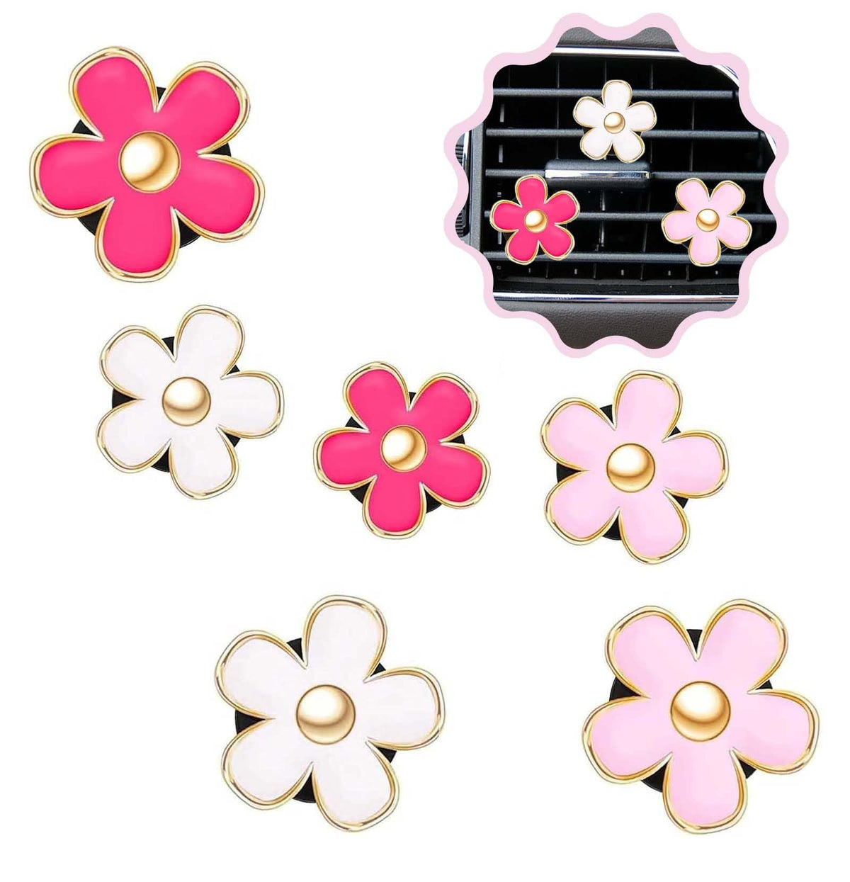 6 Pcs Daisy Flower Air Vent Clip Air Conditioning Outlet Clip Car Air Freshener Clip Car Interior Decor Charm Colorful Car Interior Accessories for Girls Women (White)