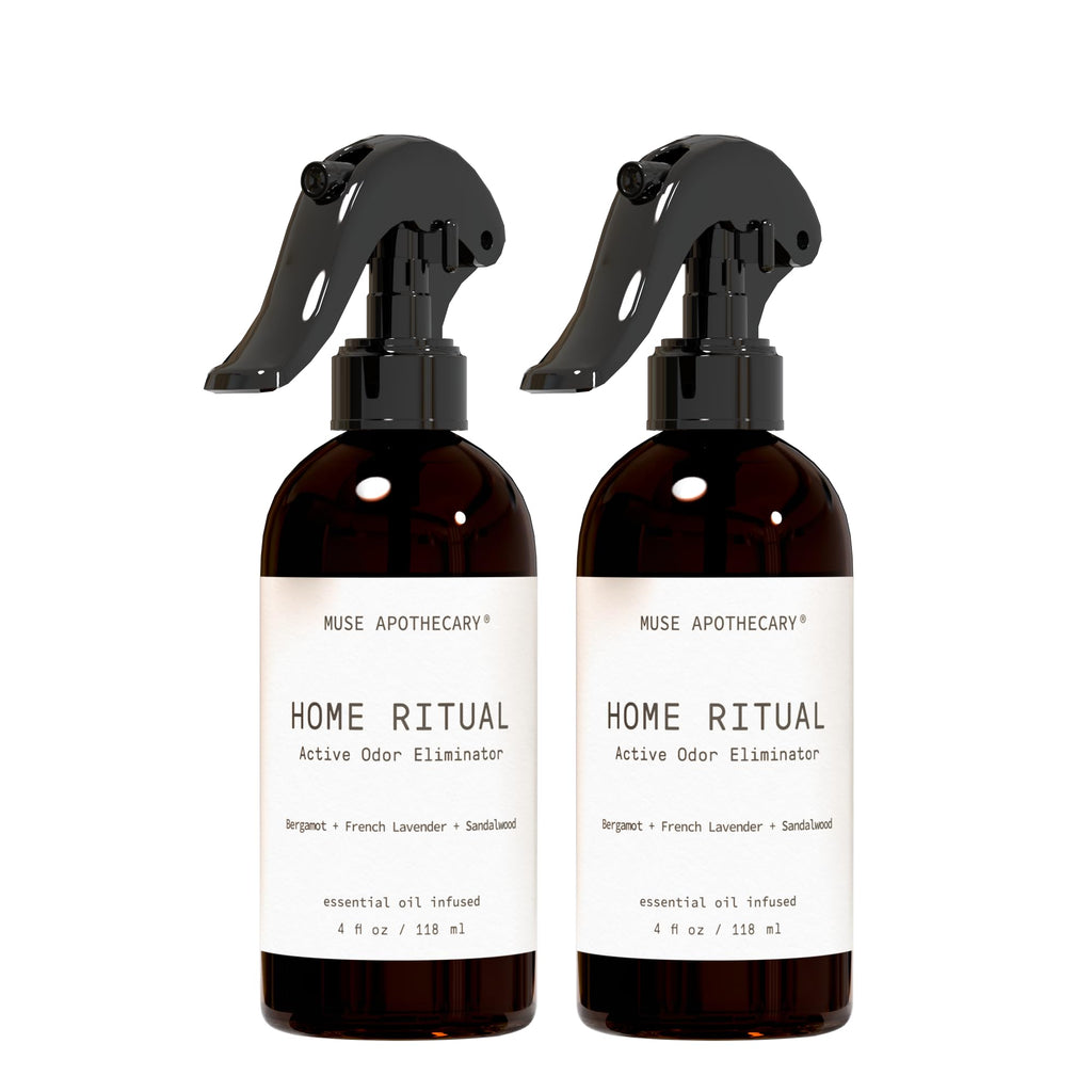 Muse Apothecary Home Ritual Active Odor Eliminator Spray - Furniture Deodorizer Spray & Bathroom Odor Eliminator for Home - Essential Oil Air Freshener - 4oz, Bergamot + French Lavender + Sandalwood