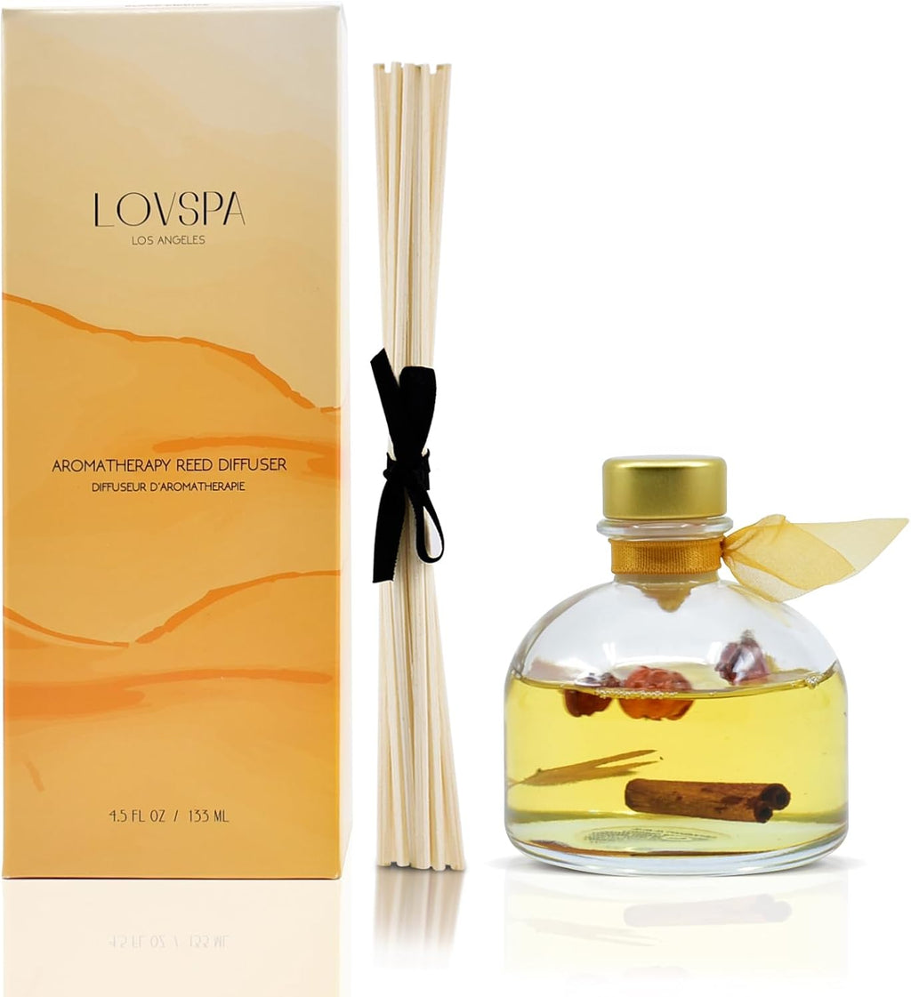 Reed Diffuser Set, Pumpkin Vanilla Chai Scented Oil Diffuser with Sticks, Home Fragrance Accessories for Bathroom Shelf Decor, Aroma Diffusers for Home or Office Fall Decor, USA Made