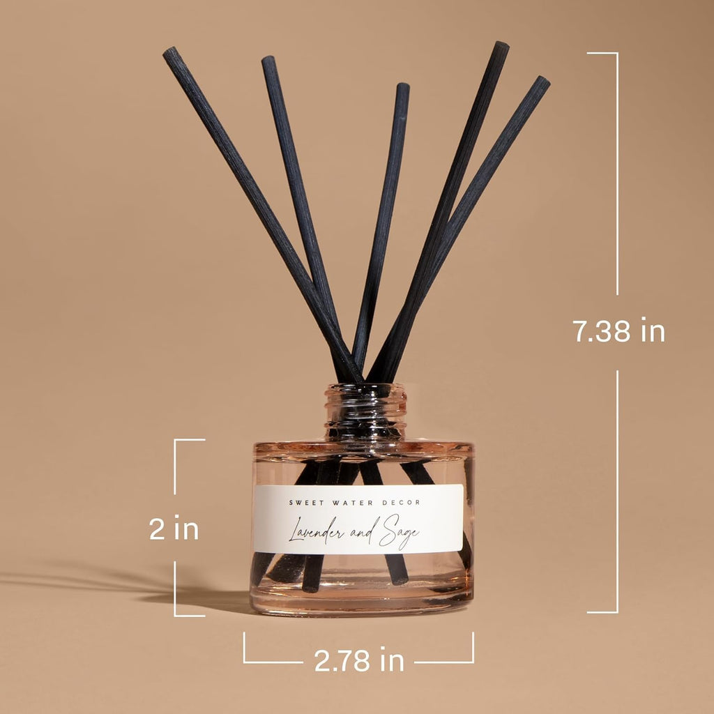 Sweet Water Decor Salt and Sea Reed Diffuser Set, Blue Tinted Glass Jar, Sea Salt Citrus and Musk Amber Scent, Long Lasting Fragrance, Non Toxic Oil Reed Diffuser for Home & Office, Poured in the USA