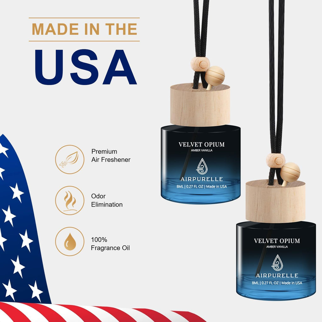 Car Air Freshener Hanging 2 Pack Car Fresheners Diffuser - Amber Vanilla Car Scents Essential Oil Air Diffuser, 45+ days Long Lasting Fragrance Air Fresheners, Two 0.27 FL OZ/8ML Made in USA