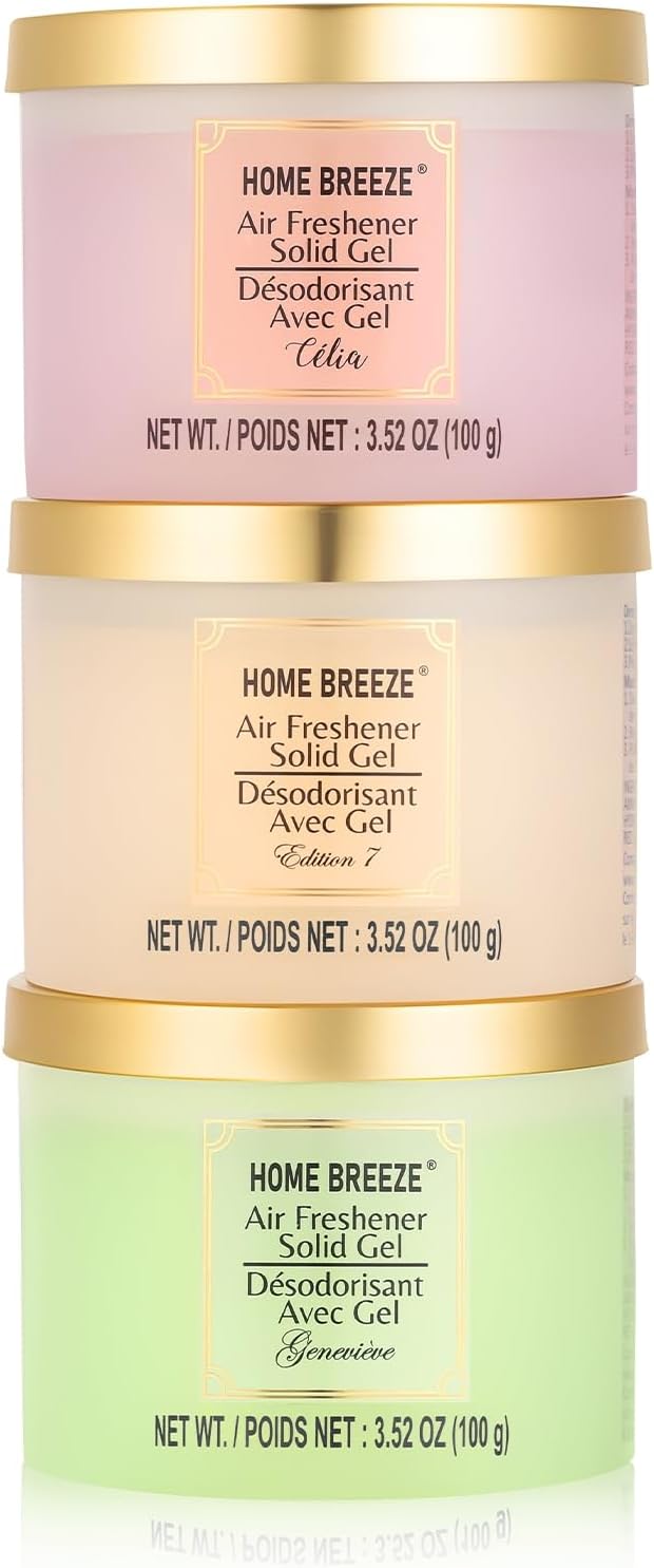 Air Freshener Solid Gel, 3 pk, 3 kinds of Designer Fragrances Air Freshener for Home, Eliminates Odors in Bathrooms, Kitchen, Pet Areas, Boats, RVs & Cars