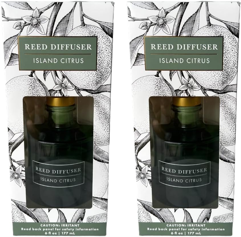 Bellevue Reed Diffuser, 6 fl oz Glass Filled Diffuser, Highly Concentrated Fragrances with Essential Oils, Home Fragrance, Scent: Island Citrus (Pack of 2)