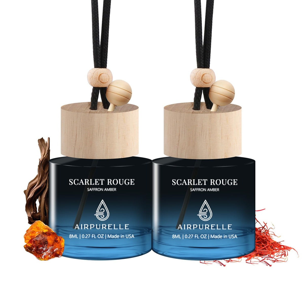 Car Air Freshener Hanging 2 Pack Car Fresheners Diffuser - Amber Vanilla Car Scents Essential Oil Air Diffuser, 45+ days Long Lasting Fragrance Air Fresheners, Two 0.27 FL OZ/8ML Made in USA