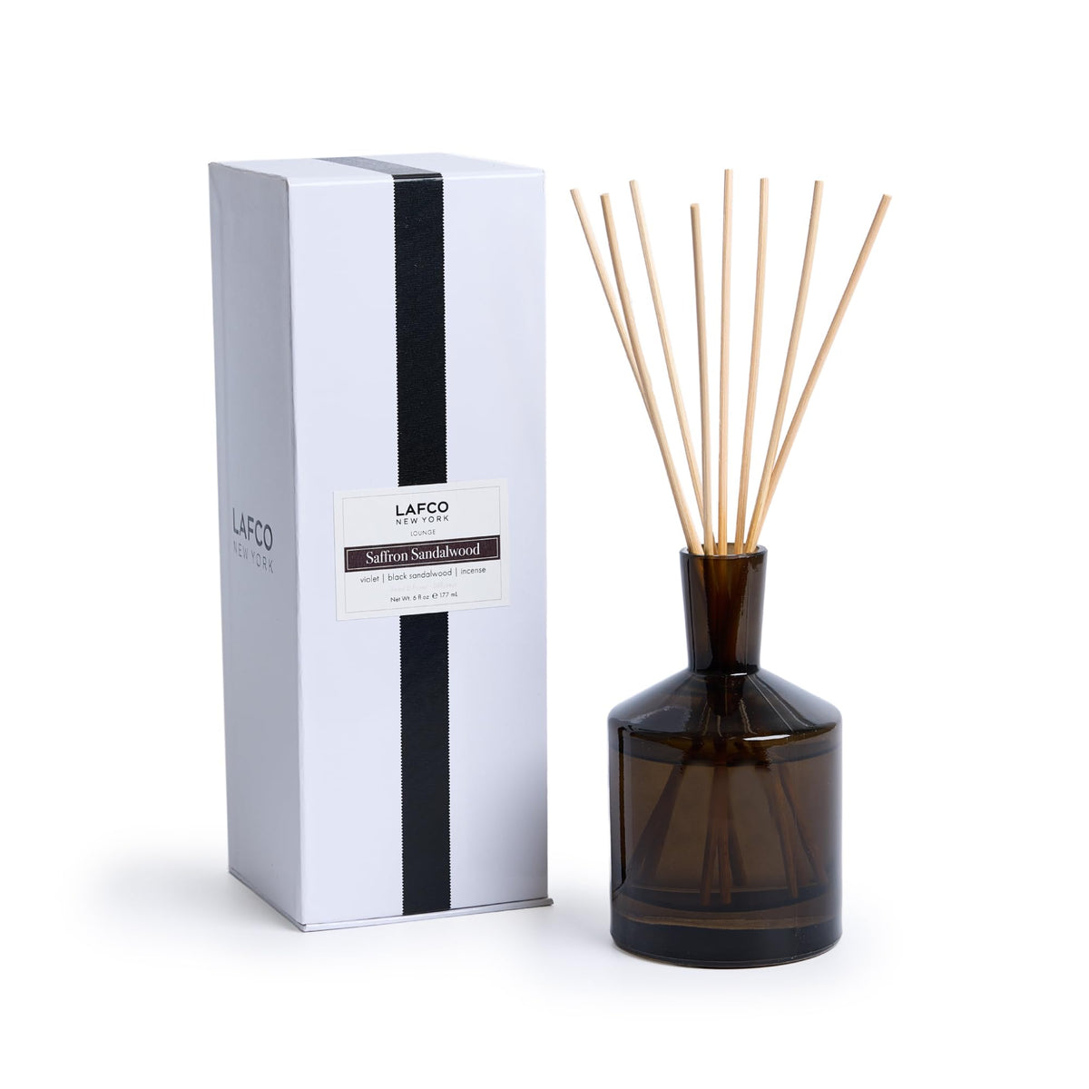 LAFCO New York Classic Reed Diffuser, Marine - 6 oz - Up to 3 Months Fragrance Life - Reusable Glass Vessel - Natural Wood Reeds - Made in the USA