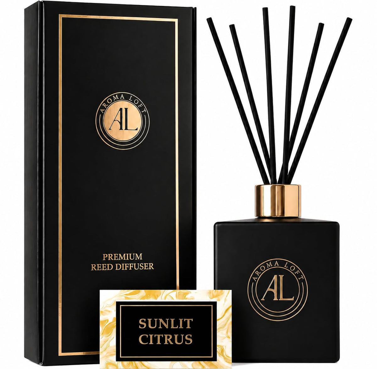 Black Reed Diffusers for Home | Premium Fragrance Diffuser | Reed Diffuser Sticks in Oil Set with Sunlit Citrus Scent | Smell Good Stuff | Long-Lasting Oil for Bathroom & Office (5 oz)