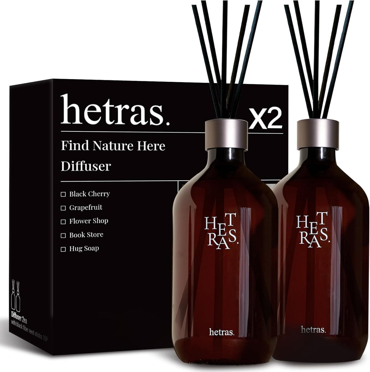 hetras Premium Reed Diffuser Set (Hotel Wood Scent)–Large Capacity Home Fragrance | 16.9 fl.oz (500ml), 1 Pack with 5 Reed Sticks | Warm Woody Aroma | Luxury Decor for Home, Office & Bathroom