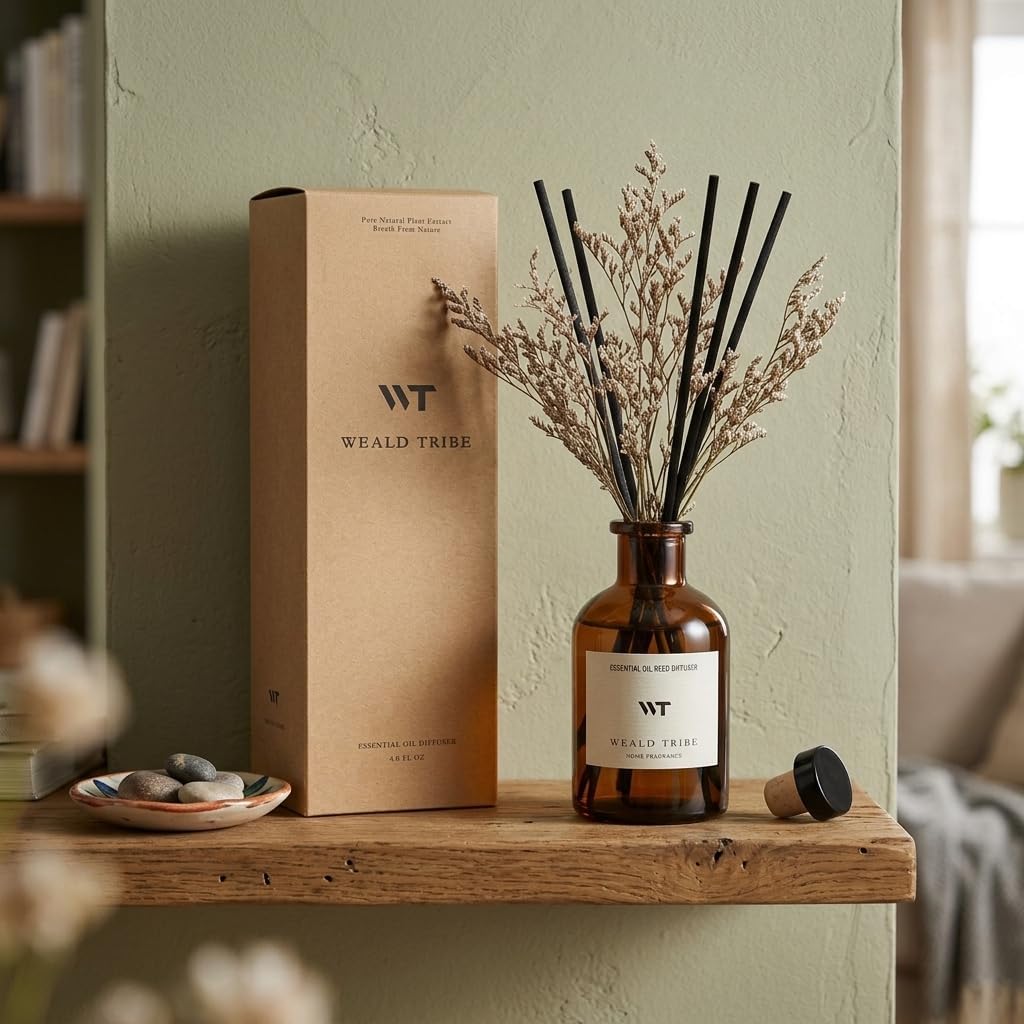 WEALD TRIBE Flower Reed Diffuser Set Vanilla Cinnamon Scent for Bathroom Air Fresheners | 4.0 fl oz Fragrance Oils with Sticks Home Fragrance Defusers | House Bedroom Office Shelf Decor & Gift