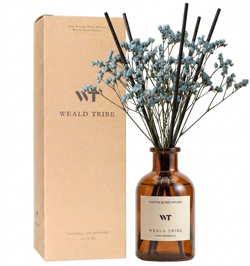 WEALD TRIBE Reed Diffuser Set for Bathroom Air Fresheners, Oil Diffuser Sticks | White Tea Scent 4.0 fl oz Home Fragrance with Sticks Defusers | House Bedroom Office Shelf Decor