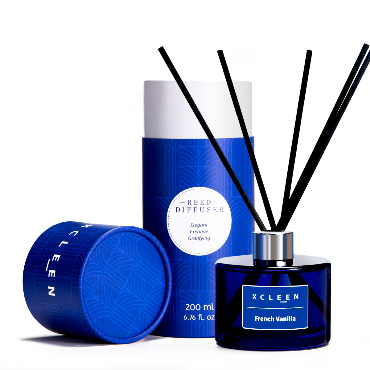 Xcleen Reed Diffusers Set, 3.7 Oz Scent Diffuser, 6 Reed Diffuser Sticks, Home Fragrance Hyacinth, Peony & Citrus, Aromatherapy Oil Diffuser Reeds, More Masculine Scent, Bathroom & Office Decor 110ml