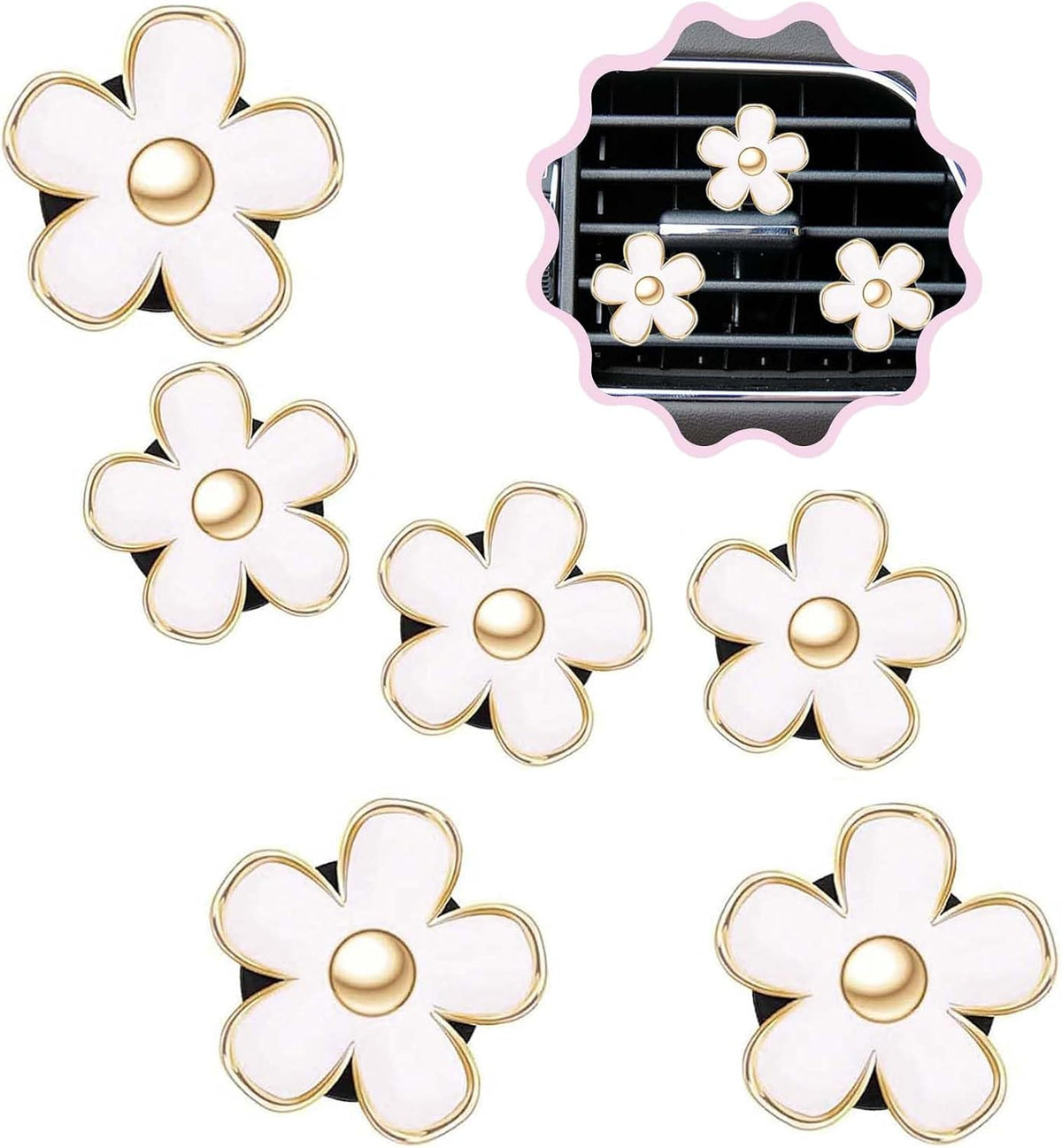 6 Pcs Daisy Flower Air Vent Clip Air Conditioning Outlet Clip Car Air Freshener Clip Car Interior Decor Charm Colorful Car Interior Accessories for Girls Women (White)