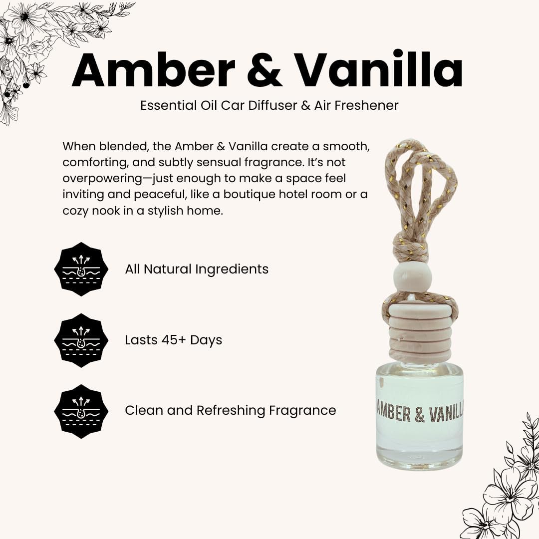 Amber & Vanilla Hanging Car Air Freshener & Oil Diffuser, 2-Pack