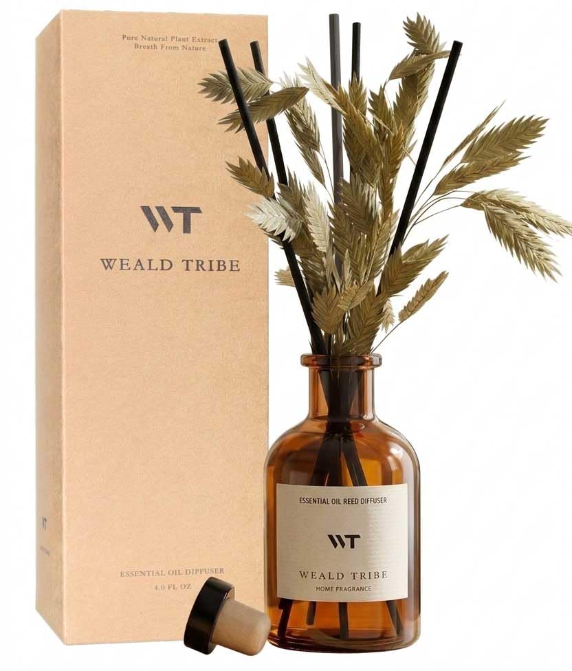 WEALD TRIBE Flower Reed Diffuser Set Vanilla Cinnamon Scent for Bathroom Air Fresheners | 4.0 fl oz Fragrance Oils with Sticks Home Fragrance Defusers | House Bedroom Office Shelf Decor & Gift