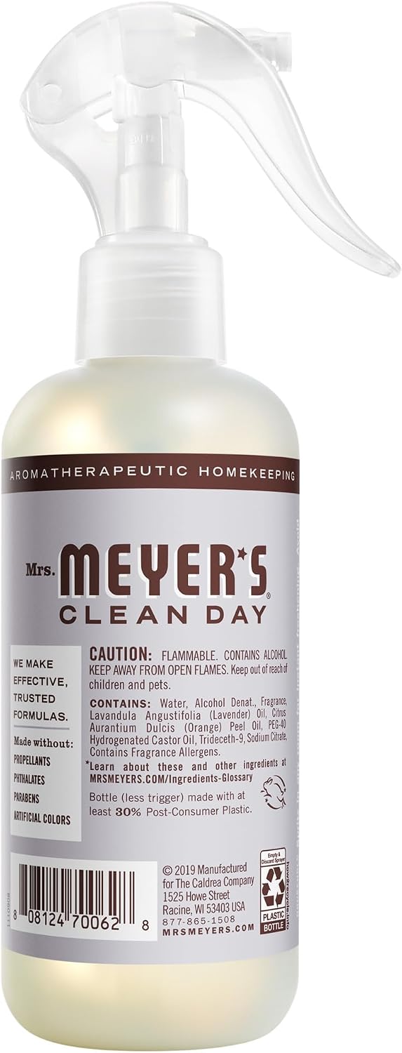 MRS. MEYER'S CLEAN DAY Room and Air Freshener Spray, Non-Aerosol Spray Bottle Infused with Essential Oils, Lavender, 8 fl. oz
