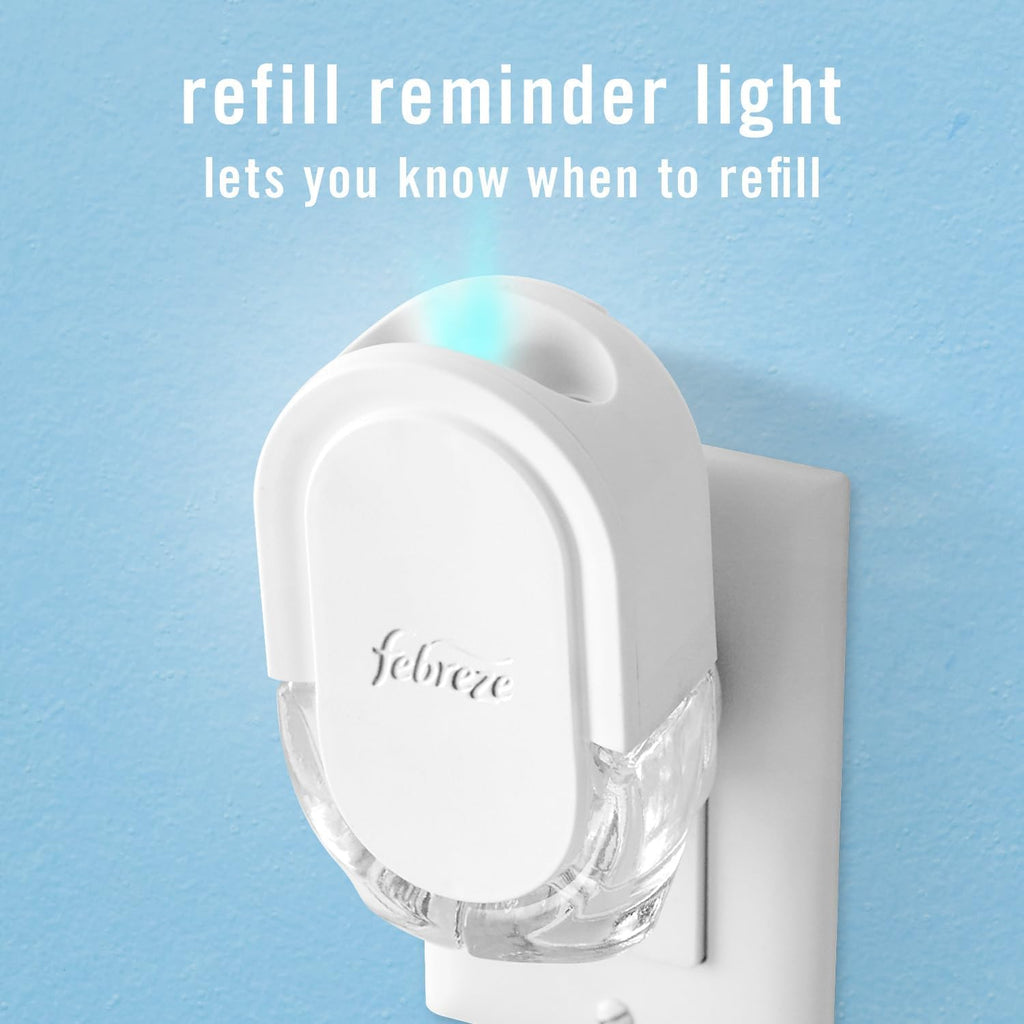 Febreze Plug In Air Freshener, Odor-Fighting Scented Oil Starter Kit, Air Fresheners for Home and Bathroom and Kitchen, Long Lasting for Strong Odors, Linen & Sky Scent, Warmer + 2 Refill