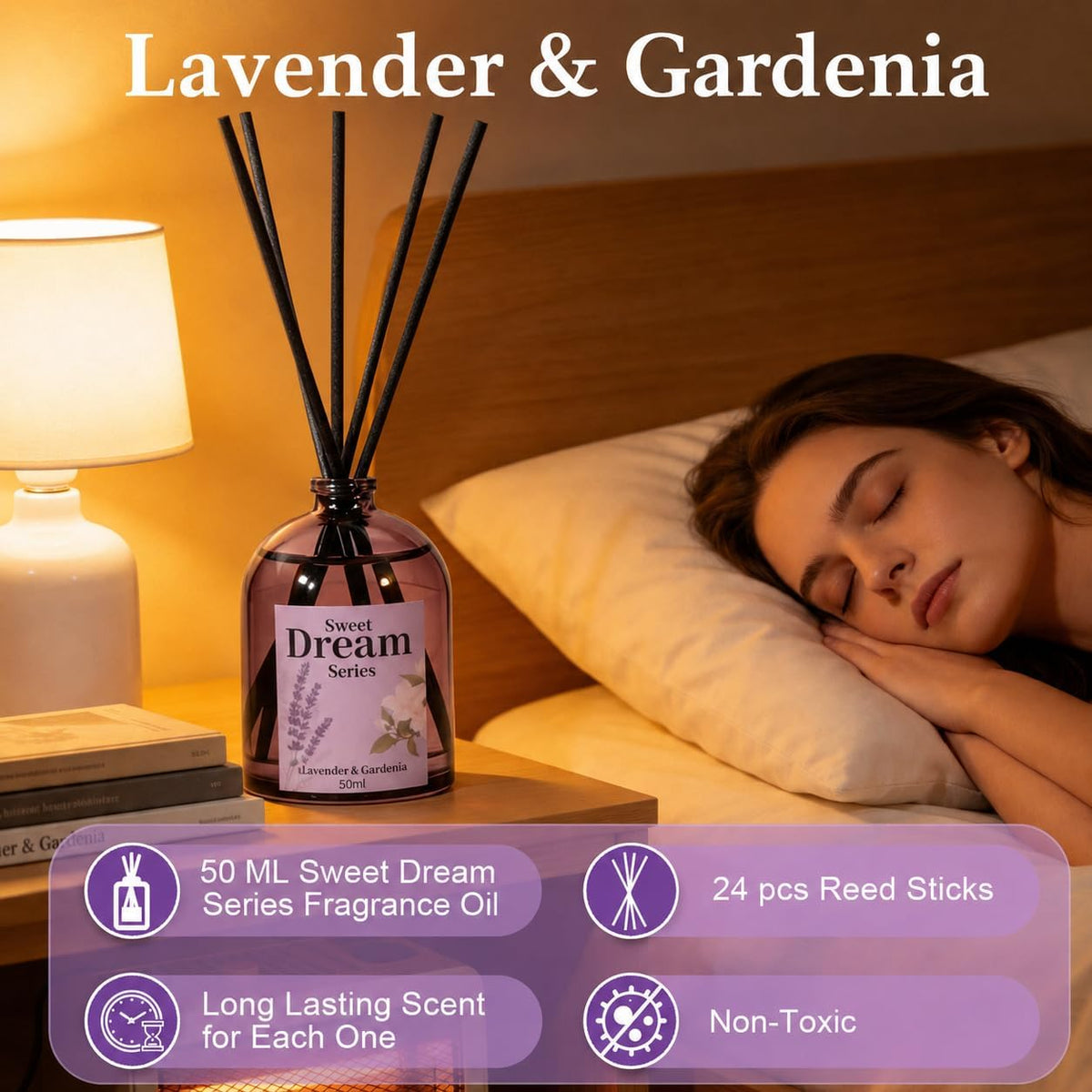 STRN Reed Diffuser Set, Lavender Essential Oil Reed Diffuser 4 x 50ml