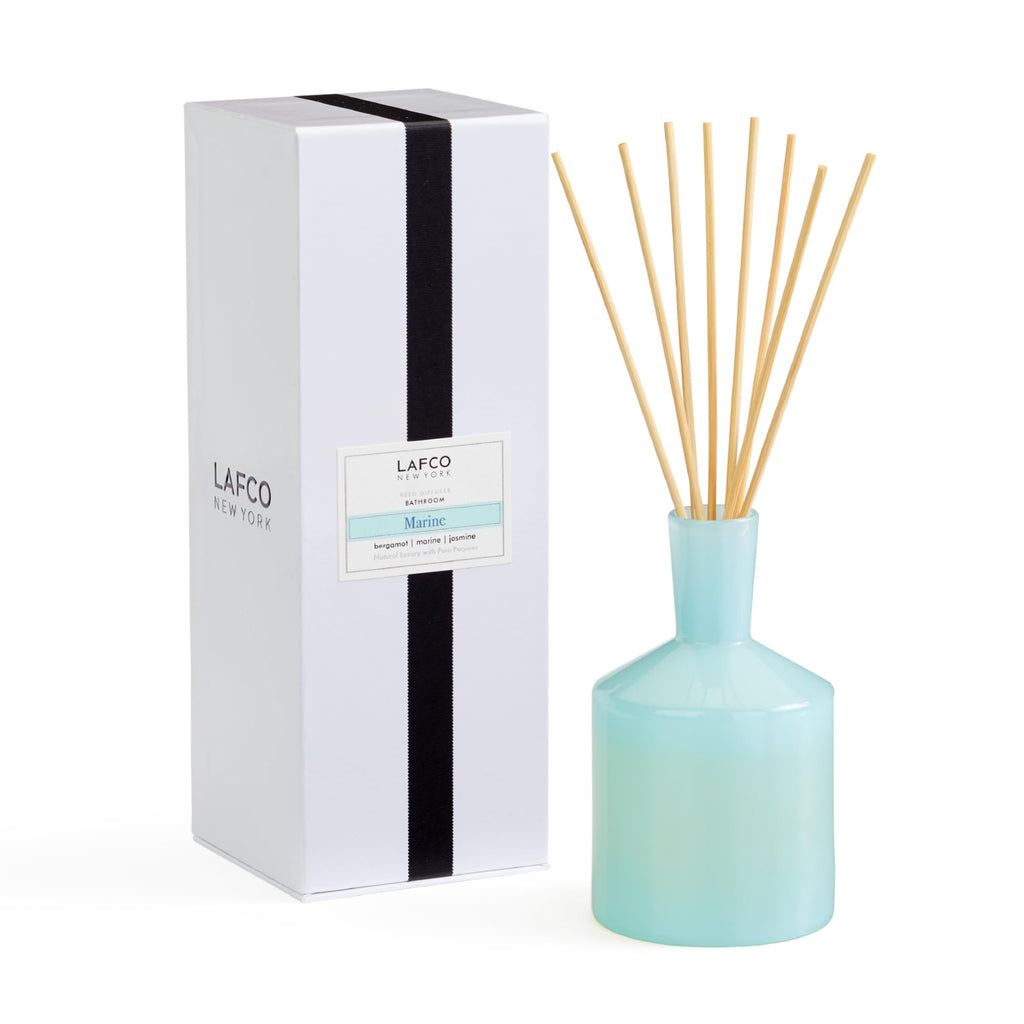 LAFCO New York Classic Reed Diffuser, Marine - 6 oz - Up to 3 Months Fragrance Life - Reusable Glass Vessel - Natural Wood Reeds - Made in the USA