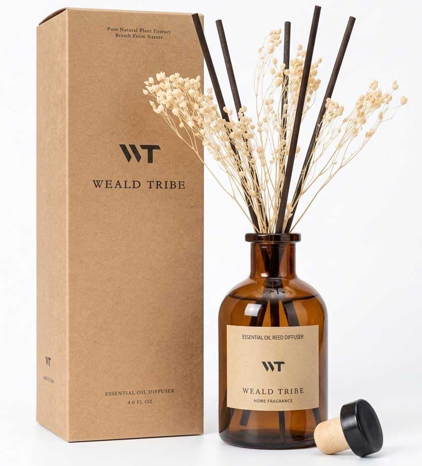 WEALD TRIBE Flower Reed Diffuser Set Vanilla Cinnamon Scent for Bathroom Air Fresheners | 4.0 fl oz Fragrance Oils with Sticks Home Fragrance Defusers | House Bedroom Office Shelf Decor & Gift