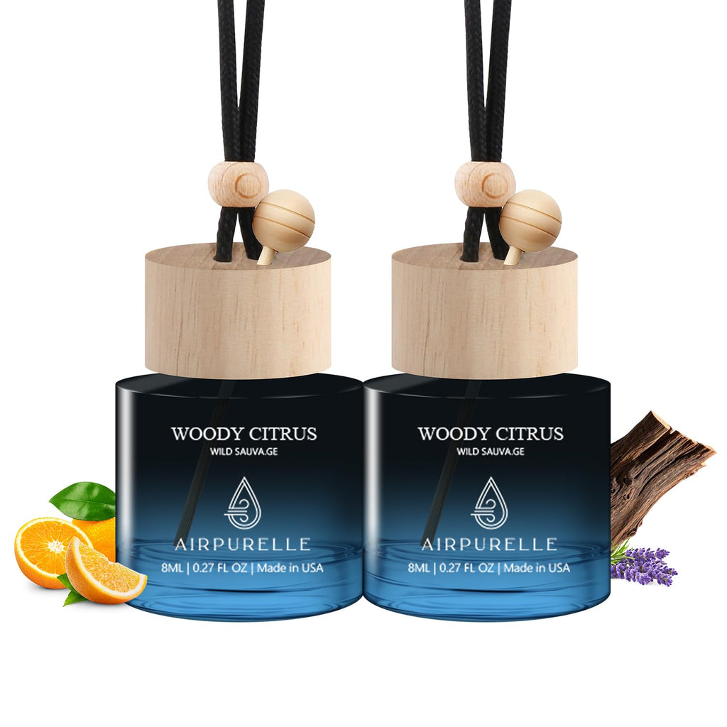 Car Air Freshener Hanging 2 Pack Car Air Fresheners Diffuser - Mahogany Teakwood Fragrance Oil Air Diffuser for Car, 45+ days Long Lasting Car Fresheners Fragrance, Two 0.27 FL OZ/8ML Made in USA
