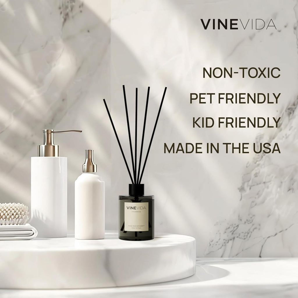 VINEVIDA | Leather & Brandy | Reed Diffuser for Home & Bathroom | Long-Lasting Scent Sticks Set | Oil Stick Diffuser | Bathroom Scent