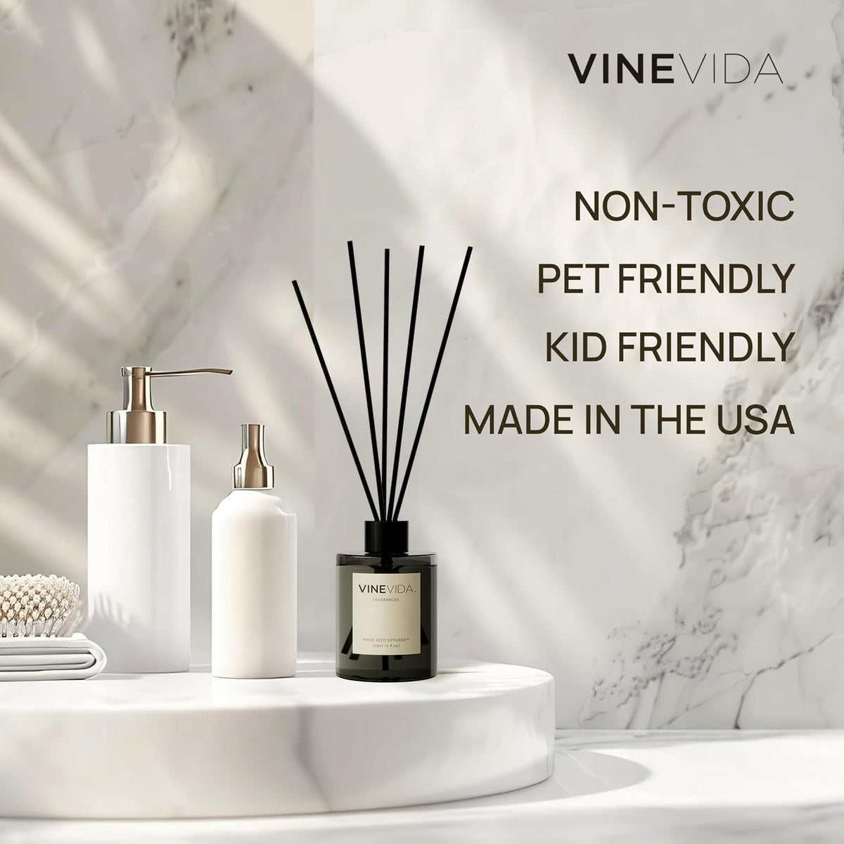 VINEVIDA | Leather & Brandy | Reed Diffuser for Home & Bathroom | Long-Lasting Scent Sticks Set | Oil Stick Diffuser | Bathroom Scent